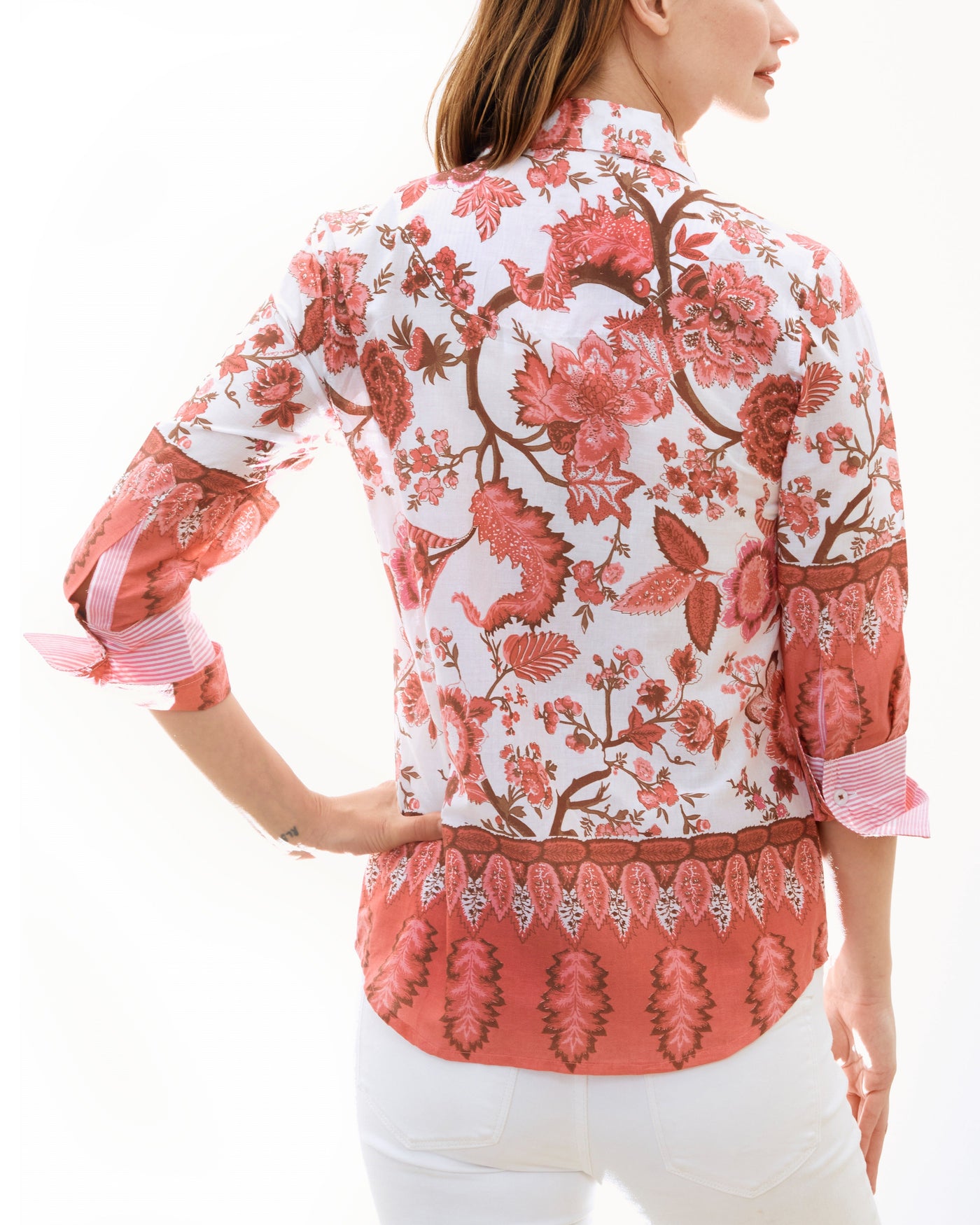 Rome Shirt 3/4 Sleeve, Pink Border Print XS / 4023-S467