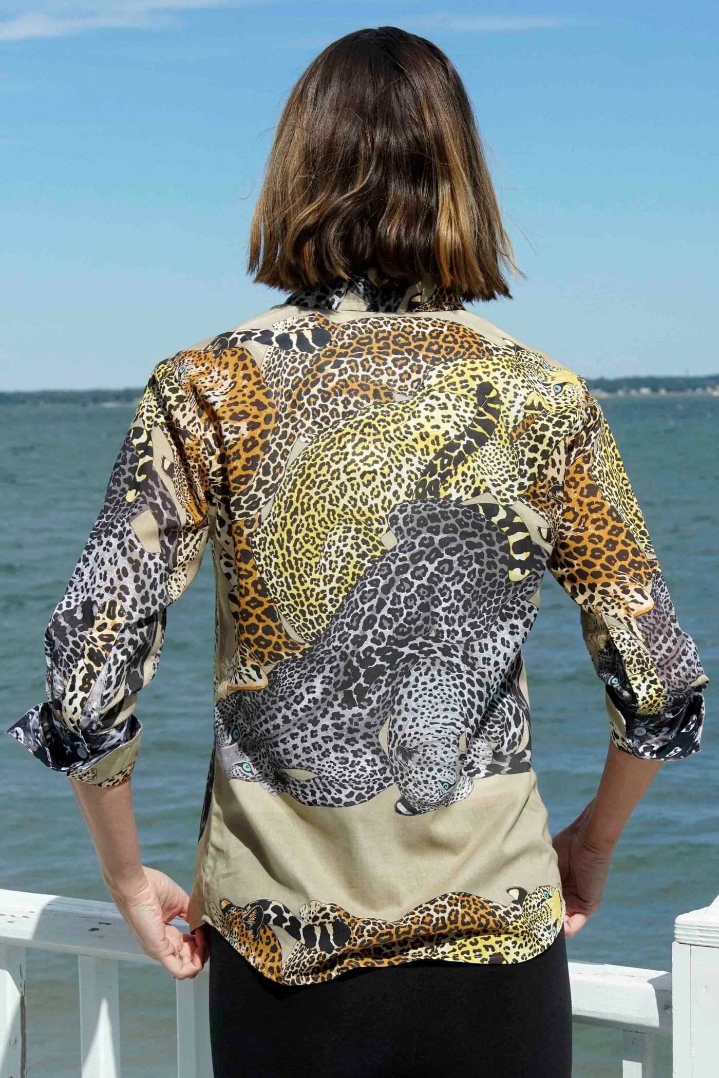 3/4 Sleeve Shirt Lazy Leopards Print XS