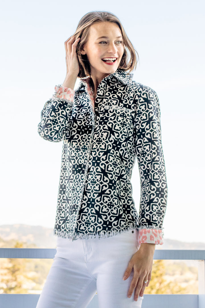 Cape Cod Shirt with Black &amp; White Geometric Print