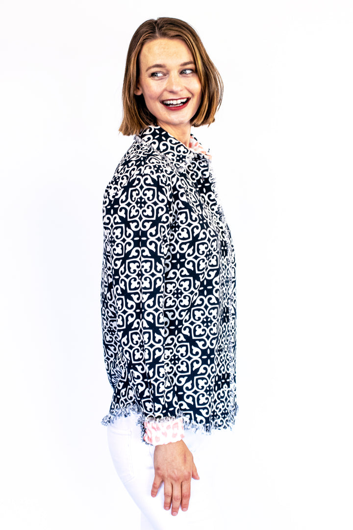 Cape Cod Shirt with Black &amp; White Geometric Print