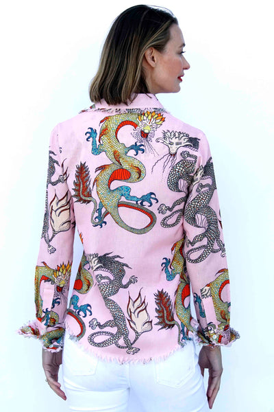 Cape Cod Tunic, Pink Ground Dragons