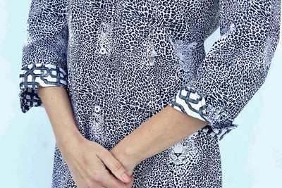 Sag Harbor Dress in Black and White Dot Print with Hidden Cheetah Face