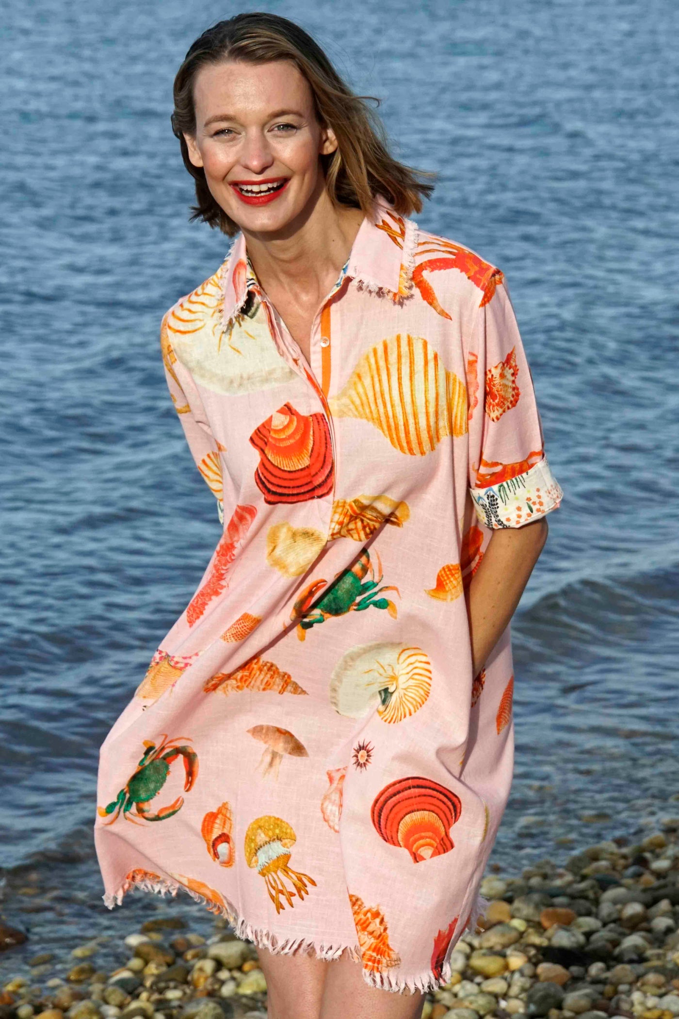 Chatham Dress Pink Sealife Print XS