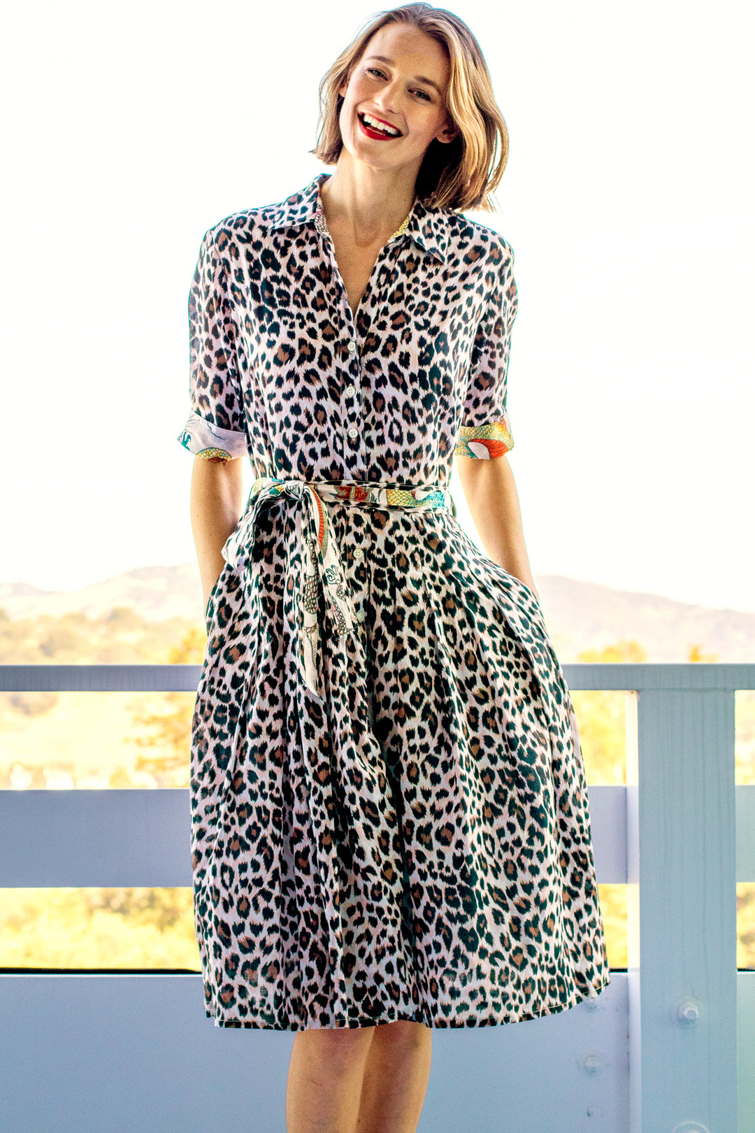 Ribbon Pattern Raffle Shirt Dress With Belt - MISTREASS