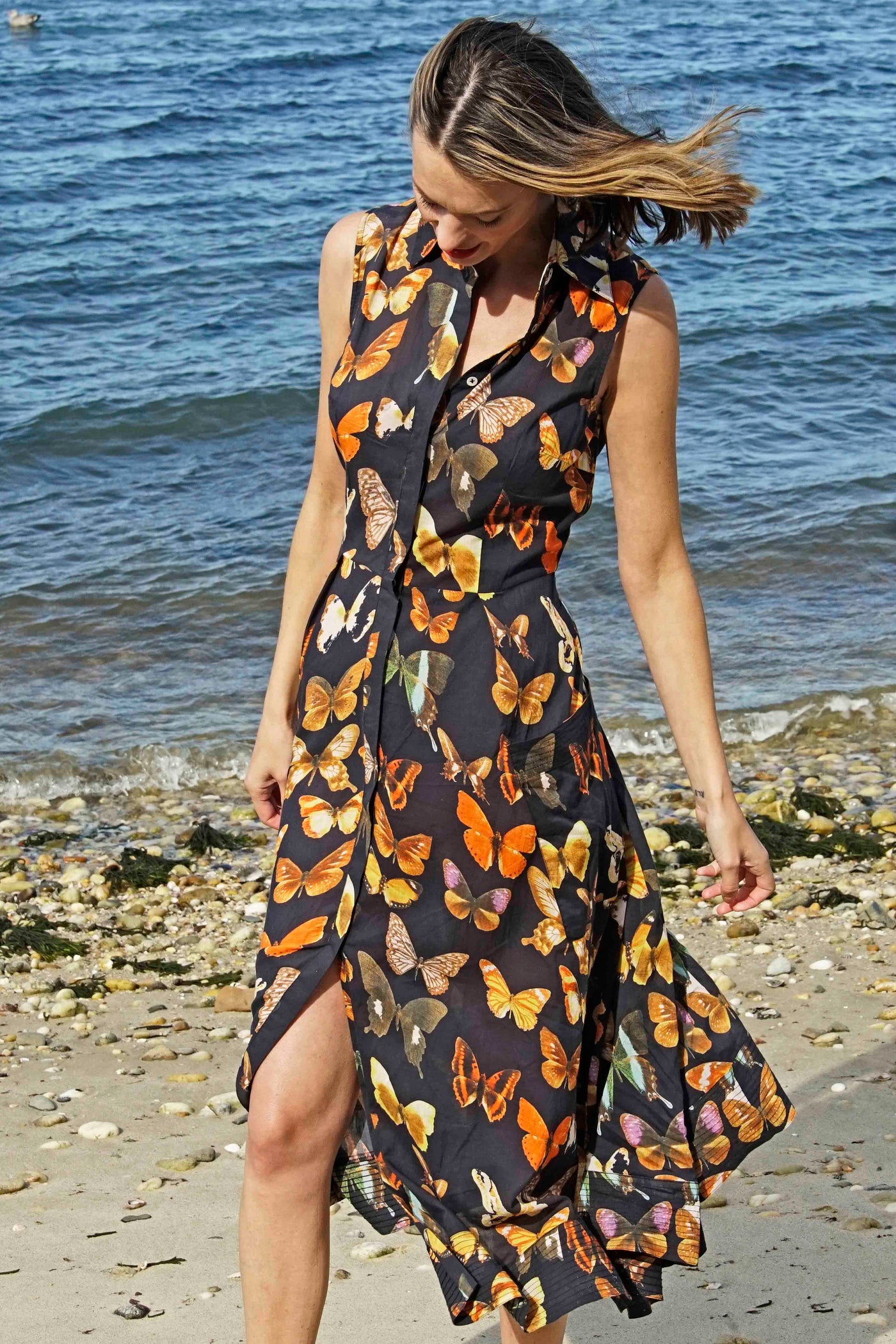 Sea Island Dress In Black Ground Butterfly XS
