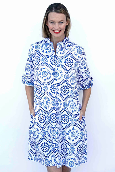 Monterey Dress Blue And White Americana Print